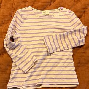 Sezane Lilac and White Striped Long-Sleeve Top